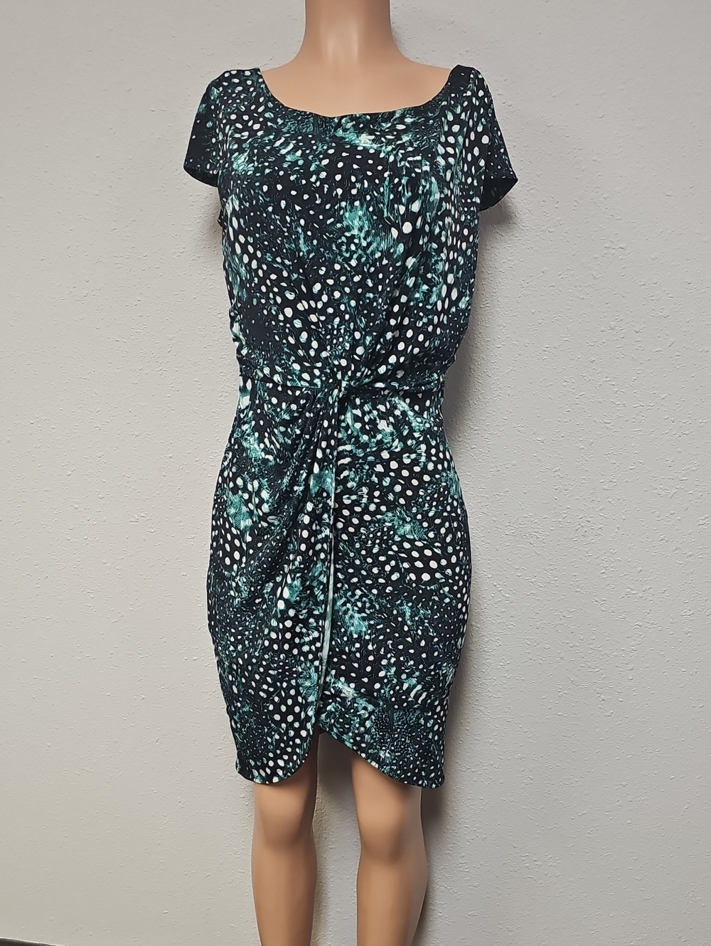 Victoria's Secret Black & Teal Knot-Front Scoop Neck Mini Dress